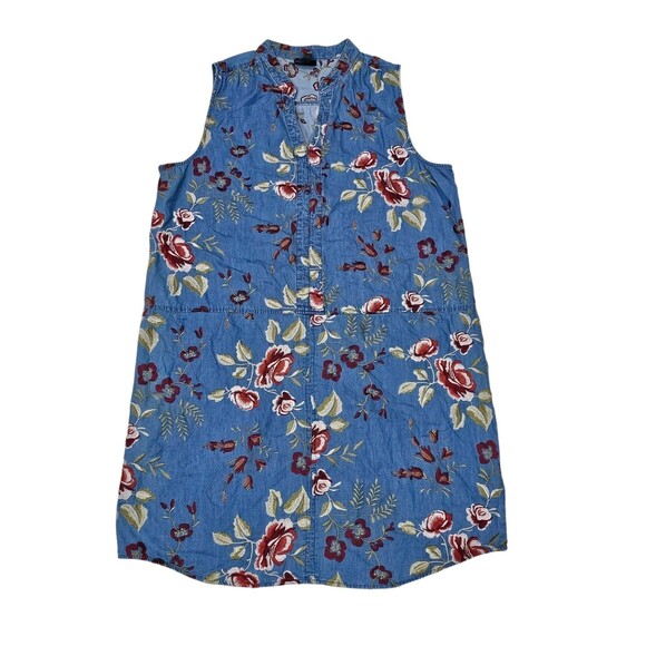 Beige By Eci Dresses & Skirts - Beige By Eci Blue Denim Dress 14 Chambray Floral Embroidered V-neck Sleeveless